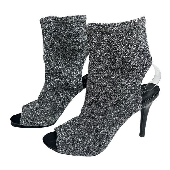 Brash Silver Sparkly High Heels Peep Toe Pumps Four inch Heel Bootie Open Back - Picture 7 of 12